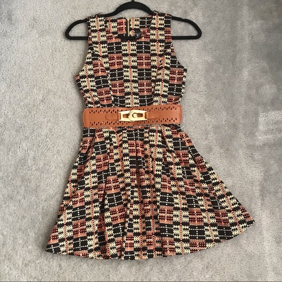 Windsor Dresses & Skirts - Black Orange Belted Pattern Dress